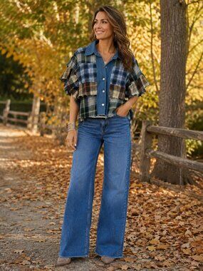 SPOON JEANS Short Slve Collared Button-Up Flannel Patchwork Plaid Shirt NWOT 3X